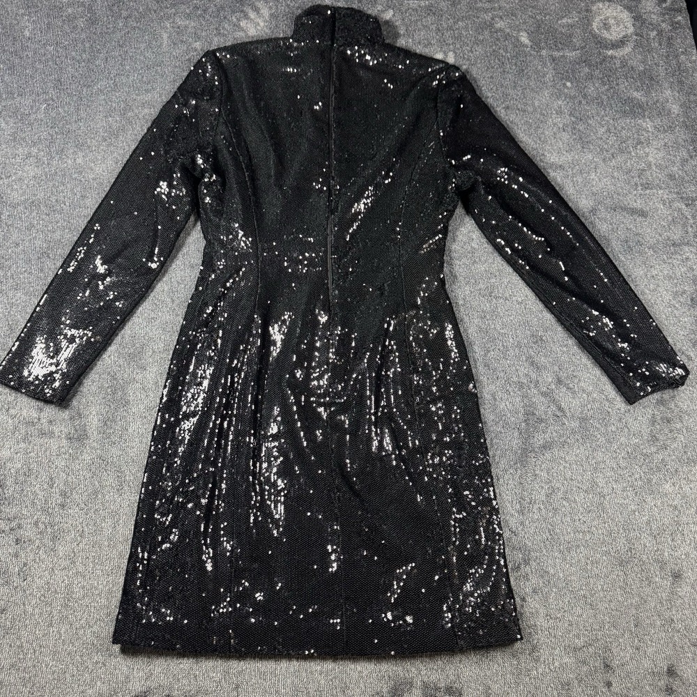 L'ECOLE DES FEMMES Women's Size Large Black Sequin Turtleneck Zip Back Dress - Picture 10 of 16
